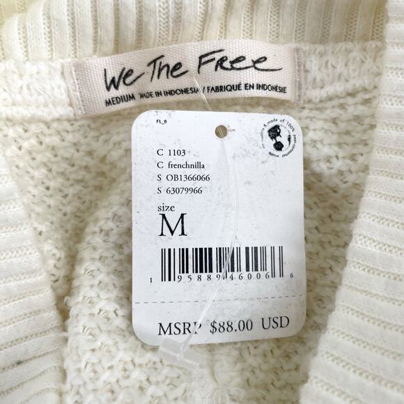 Free People Oversized Cozy Sweater Frenchnilla Cream She’s A Keeper Size M - Picture 9 of 12